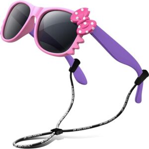 RIVBOS Kids Sunglasses for Girls Boys with Strap Polarized UV Protection Flexible Rubber Shades RBK002